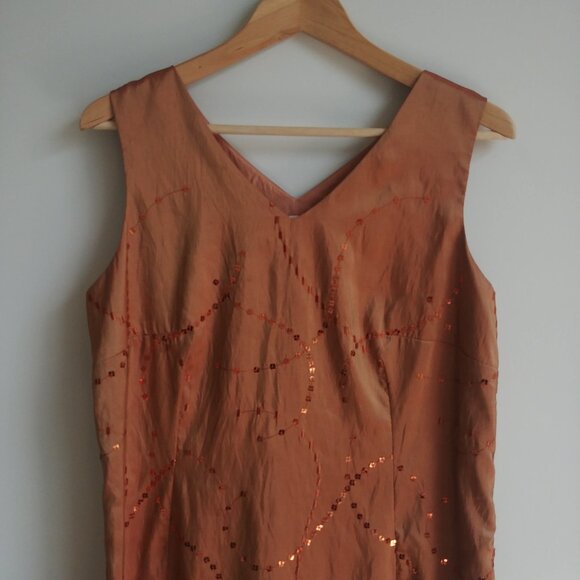 John Bentley iridescent orange midi maxi long sleeveless dress sequins 12 - Picture 3 of 16